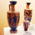 Terracotta jugs which are among the antiquities housed in the Olympia museum